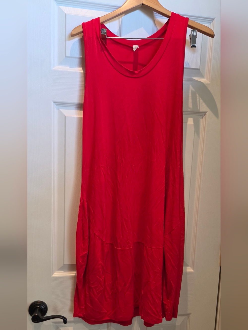 Sleeveless Shift Dress in Bright Red With Ballooned Hem